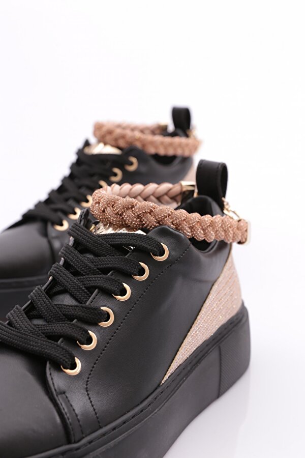 Es851 Kadin Kalin Taban Halhal Detayli Silver Taşli Sneakers Ayakkabi