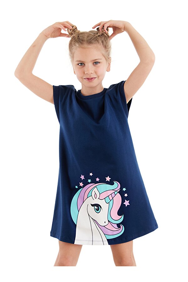 Renkli Unicorn Kız Çocuk Elbise