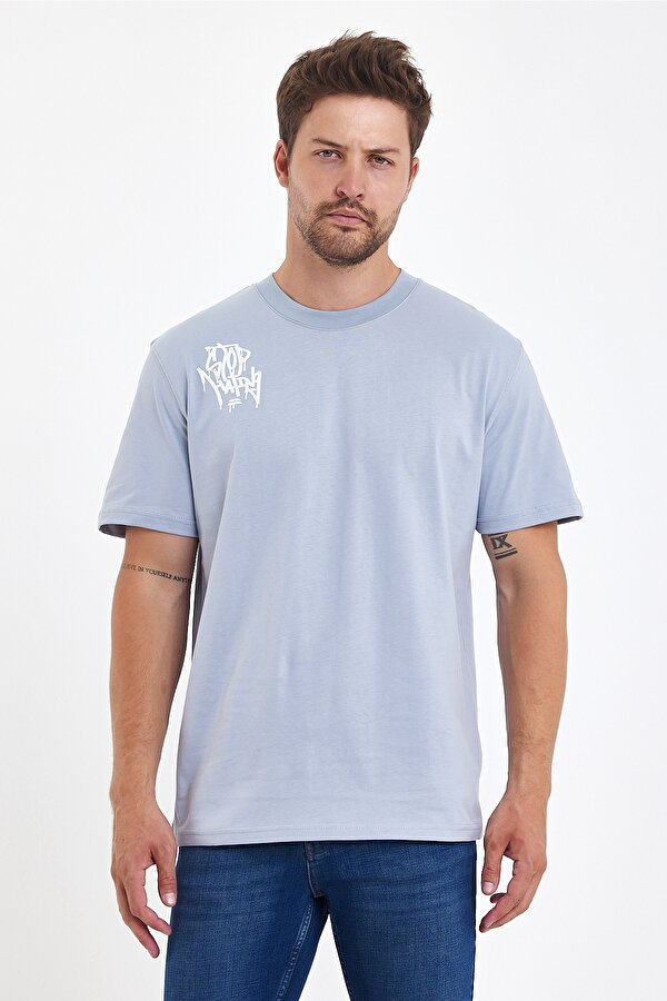 Erkek Arkası Baskılı Bisiklet Yaka T-shirt 2744