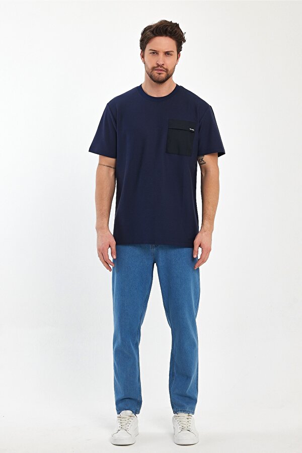Erkek Önü Tek Cep Baskılı Bisiklet Yaka T-shirt RD24YE002351
