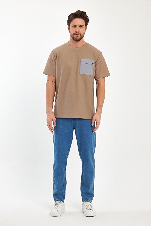 Erkek Önü Tek Cep Baskılı Bisiklet Yaka T-shirt RD24YE002351