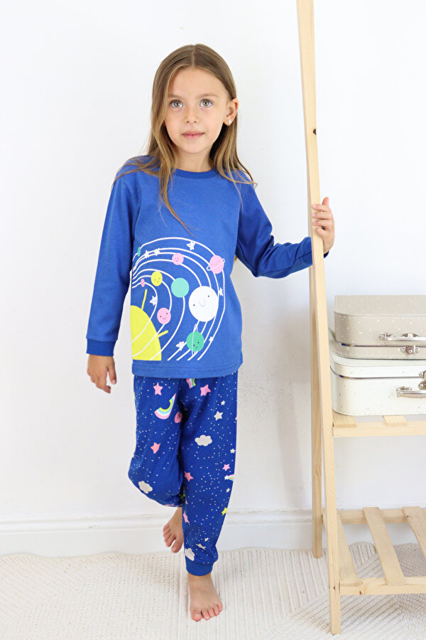 Kız Çocuk Interlok Kumaş Orta Kalınlıkta Pamuklu Pijama Takımı