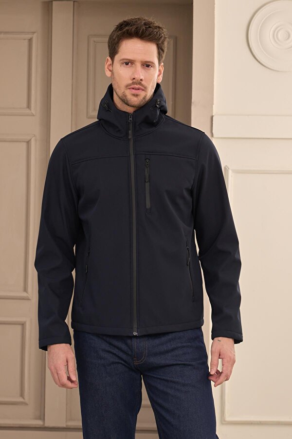 Erkek Su Geçirmez Rüzgar Geçirmez Softshell Mont Lacivert