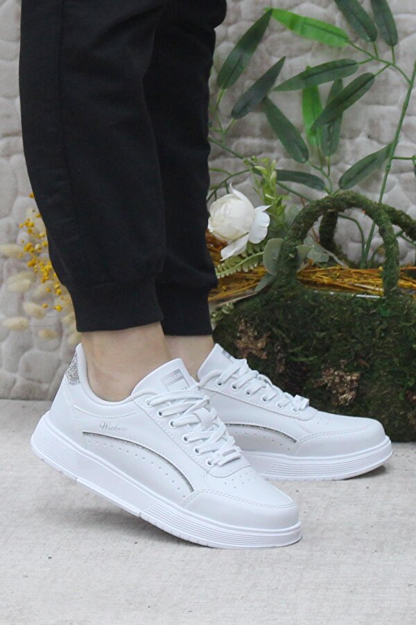 Wks 2765 Beyaz Gümüş Hafif Rahat Sneaker Kadın Spor Ayakkabı