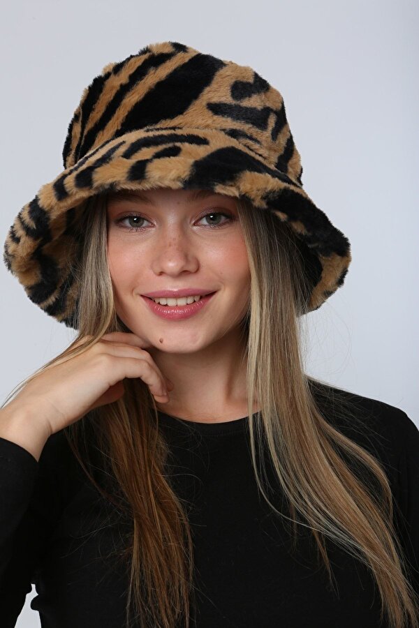 Camel Zebra Yumuşak Dokulu Peluş Bucket Kadın Şapka