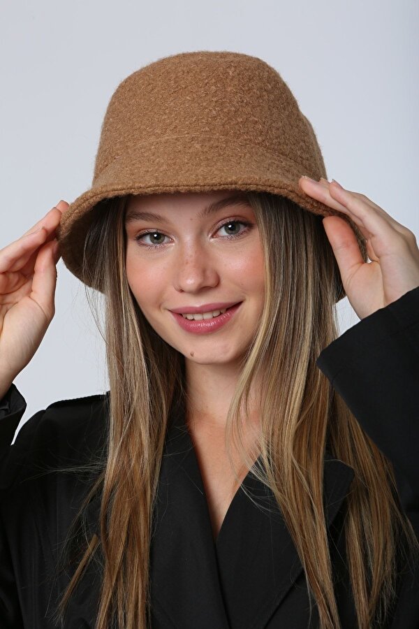 Camel Kıvırcık Peluş Bucket Kadın Şapka
