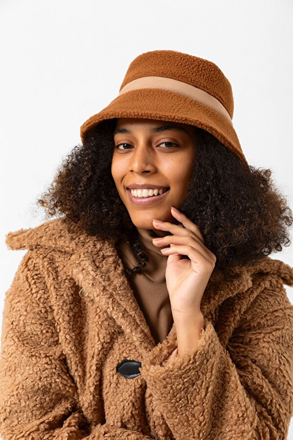 Camel Teddy Peluş Bucket Kadın Şapka