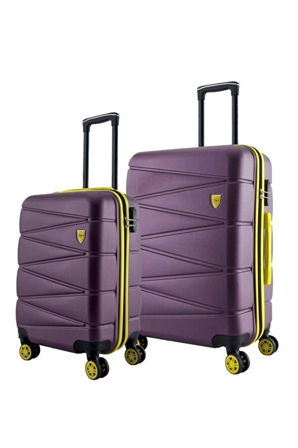 Orta Ve Kabin Boy 2 li Valiz Seti  4x2 Teker Mor 1164