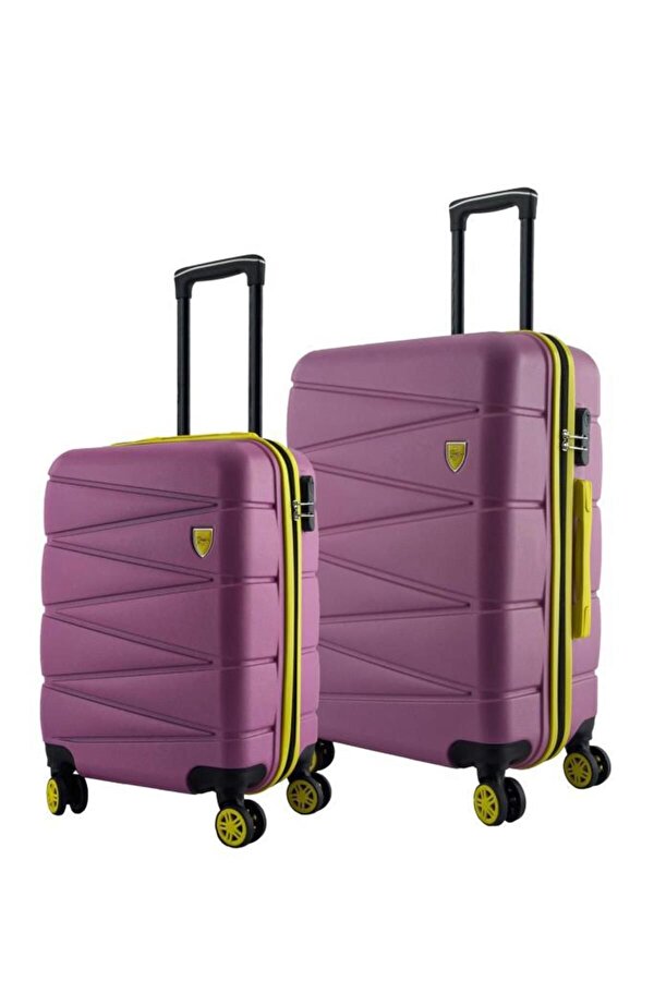 Orta Ve Kabin Boy 2 li Valiz Seti  4x2 Teker Pembe 1164