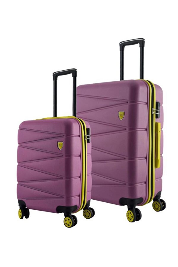 Büyük Ve Kabin Boy 2 li Valiz Seti  4x2 Teker Pembe 1164