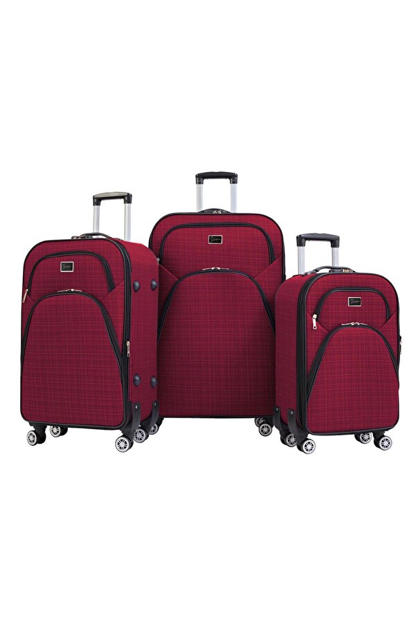 3 lü Valiz Seti 4 Teker Kumaş Valiz Bordo 1081