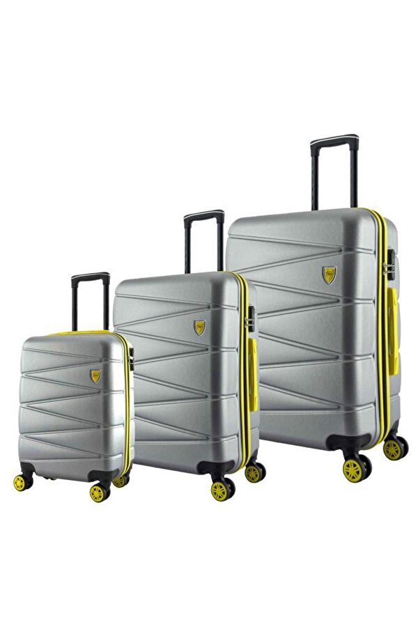 3 lü Valiz Seti ABS Valiz 4x2 Teker Gri 1164