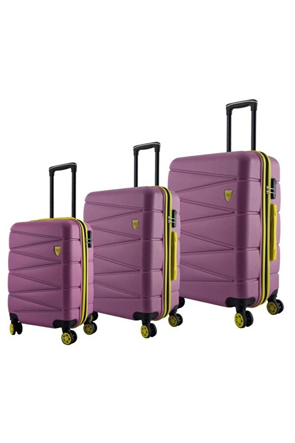 3 lü Valiz Seti ABS Valiz 4x2 Teker Pembe 1164