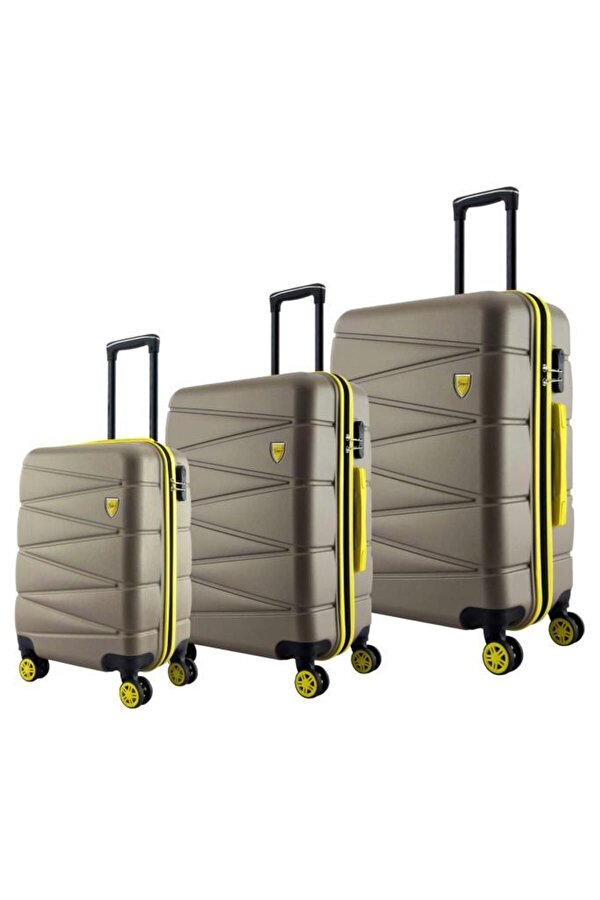 3 lü Valiz Seti ABS Valiz 4x2 Teker Altın 1164