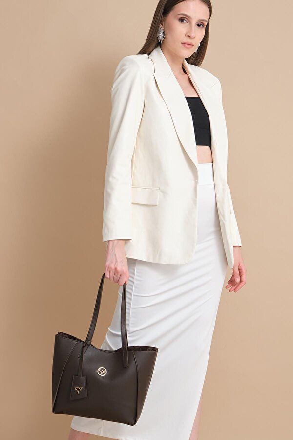 Sofia Mıknatıs Kapamalı Geniş Fermuar Bölmeli Orta Boy Kadın Omuz Kol Çantası Kahverengi