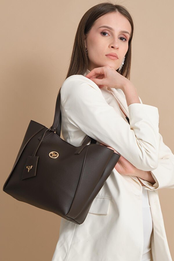 Sofia Mıknatıs Kapamalı Geniş Fermuar Bölmeli Orta Boy Kadın Omuz Kol Çantası Kahverengi