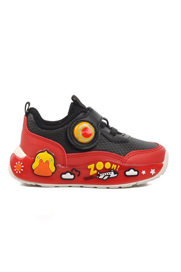 1739-B Siyah-Kırmızı Unisex Çocuk Cırtlı Sneaker