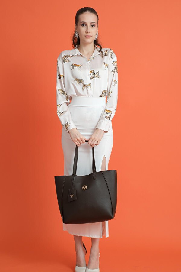 Sofia Mıknatıs Kapamalı Geniş Fermuar Bölmeli Büyük Boy Kadın Omuz Kol Çantası Kahverengi