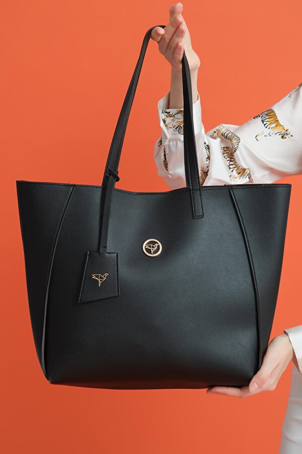 Sofia Mıknatıs Kapamalı Geniş Fermuar Bölmeli Büyük Boy Kadın Omuz Kol Çantası Siyah