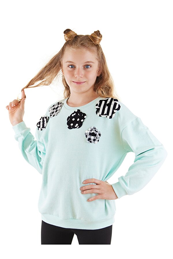 Çiçekler Kız Çocuk Mint Sweatshirt