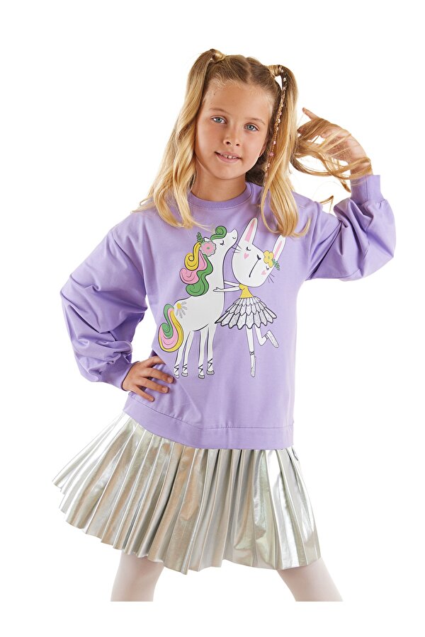 Balerin Unicorn Kız Çocuk Pileli Elbise