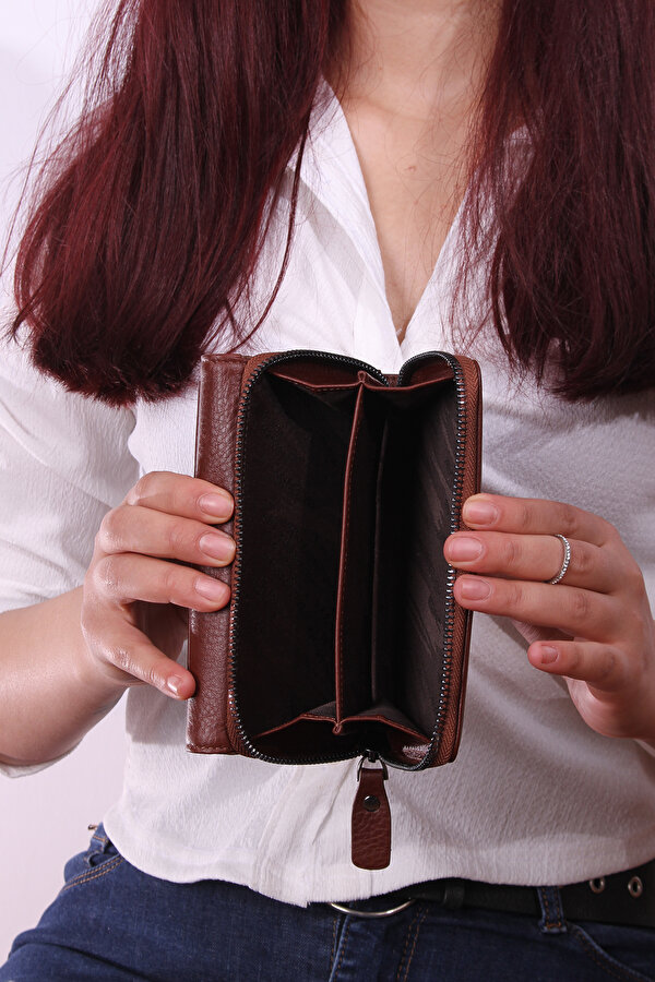 2636 Hakiki deri Kadın Kartlıklı Kağıt & Bozuk Para Bölmeli  Model Şık Kartlık Cüzdan TABA