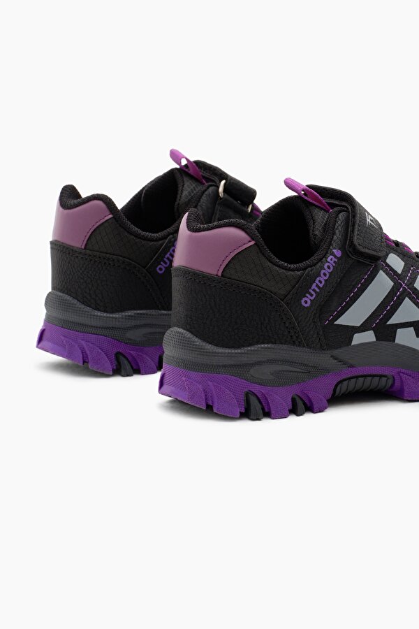 Çocuk Unisex Siyah Mor Termo Taban Su İtici Kumaş Cırtlı Trekking Ayakkabı