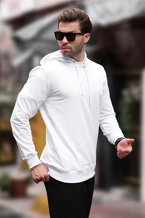 Beyaz Kapüşonlu Erkek Sweatshirt 7069