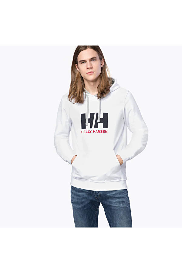 HH Logo Hoodie Erkek Beyaz Kapüşonlu Sweatshirt