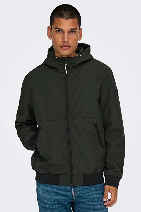 Only & Sons Erkek Onsbowıe Kapüşonlu Softshell Ceket Mont 22029276 Haki