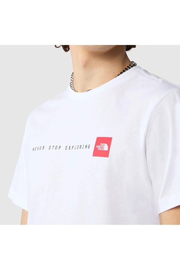 Never Stop Exploring Erkek Beyaz Yuvarlak Yaka Tişört