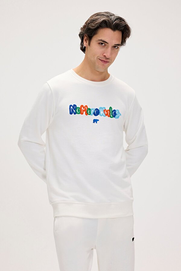 Furry Beyaz Erkek Baskılı Sweatshirt