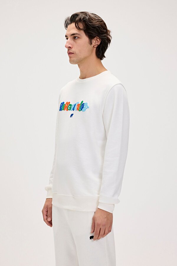 Furry Beyaz Erkek Baskılı Sweatshirt