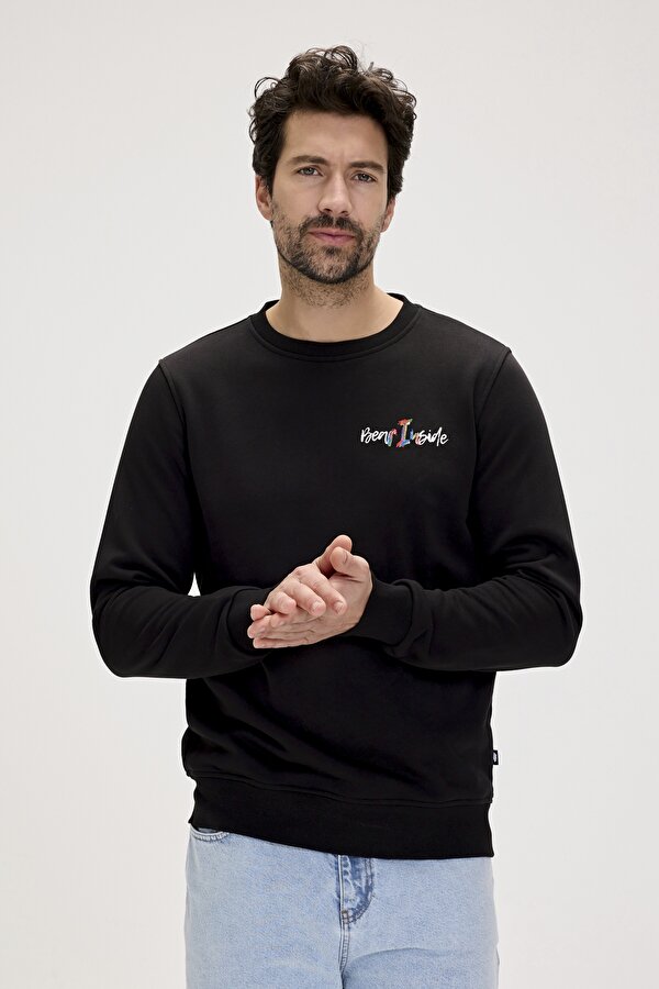 Splashy Siyah Erkek Baskılı Sweatshirt