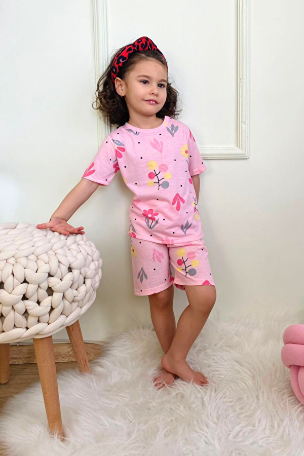 Kız Çocuk Pamuklu Penye Kumaş Şortlu Pijama Takımı