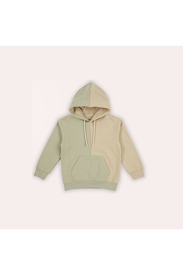 Erkek Çocuk Kontrast Parçalı Kapüşonlu Sweatshirt