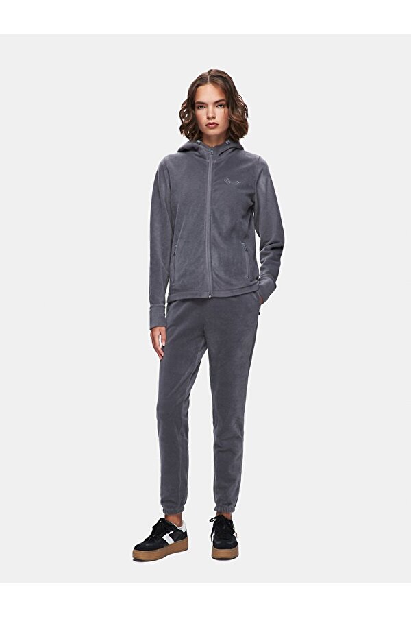 Düz Kapüşonlu Fermuarlı Regular Fit Gri Sweatshırt