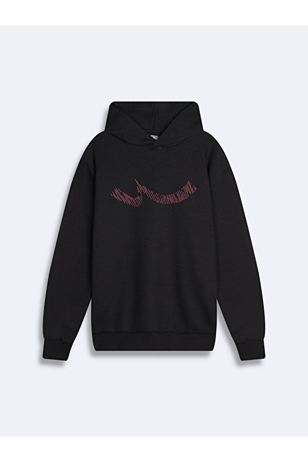Sıgn Baskılı Kapüşonlu Siyah Sweatshırt