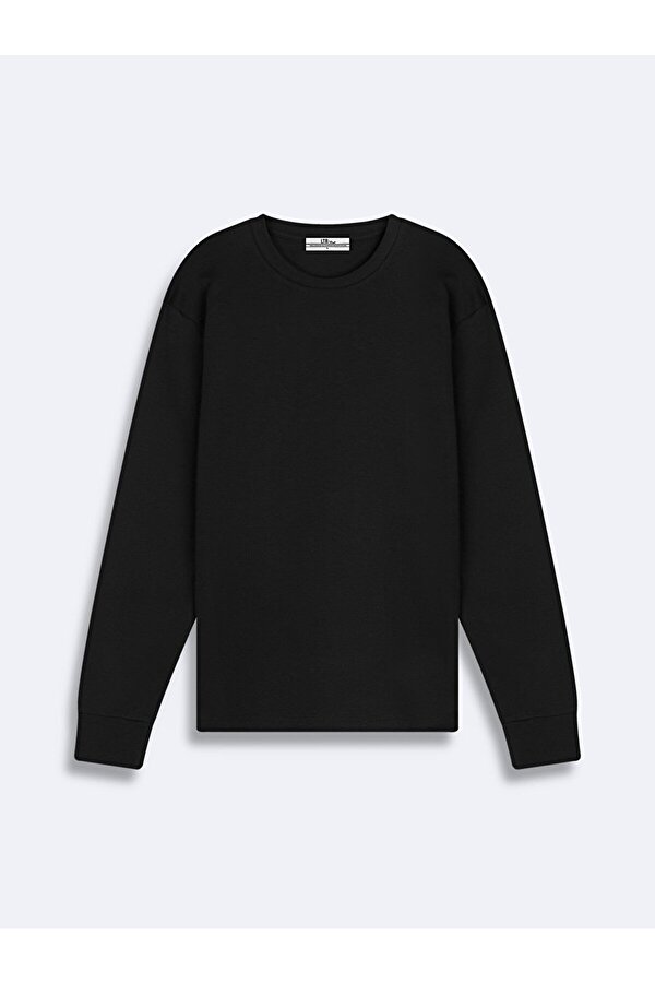 Sloganlı Sıfır Yaka Uzun Kollu Regular Fit Siyah Sweatshırt