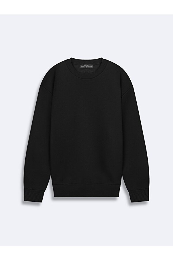 Sırtı Slogan Baskılı Sıfır Yaka Uzun Kollu Relaxed Fit Sweatshırt