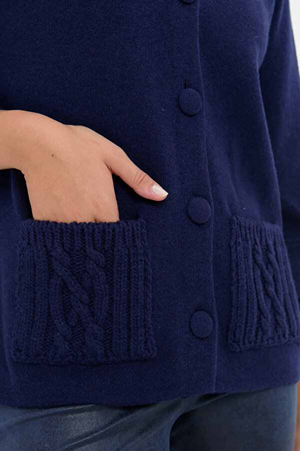 Kadın Dik Yaka Truvakar Kol Kısa Yün Ceket 24046 Y.A. Lacivert