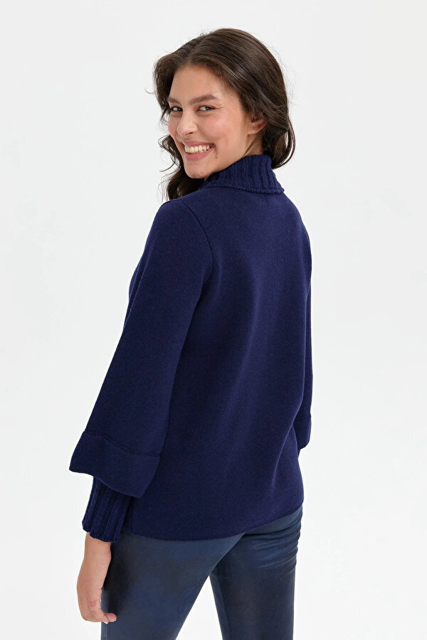 Kadın Dik Yaka Truvakar Kol Kısa Yün Ceket 24046 Y.A. Lacivert