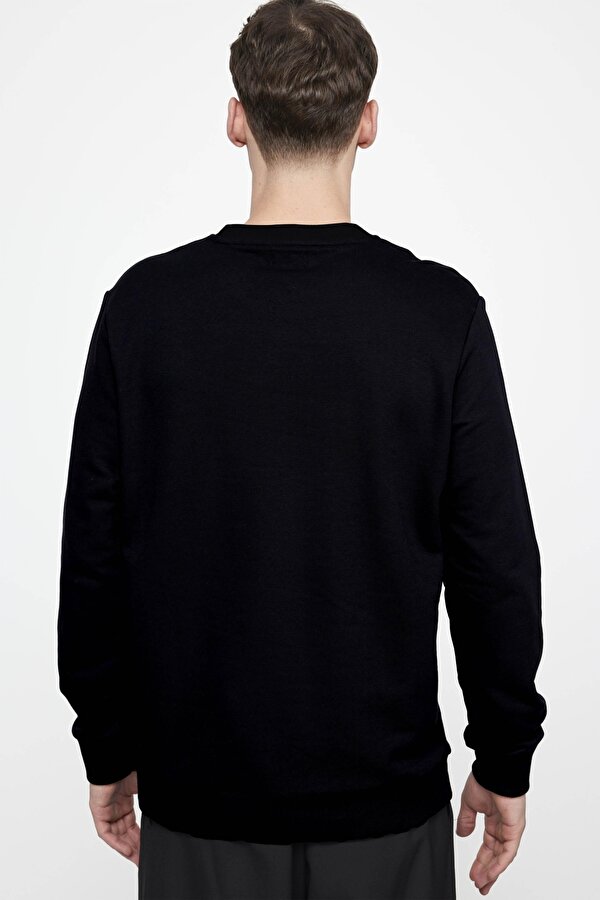 Unisex Relax Fit Rahat Kesim Pamuklu Yumuşak Dokulu İçi Polarlı Basic Siyah Bisiklet Yaka Sweatshirt