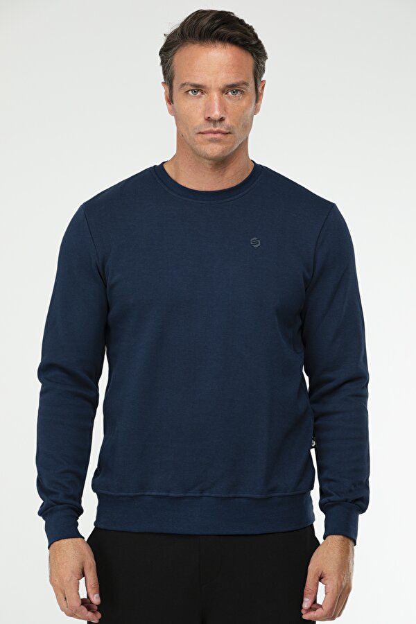 Lacivert Regular Pamuklu O Yaka Basic Erkek Sweatshirt xc2372