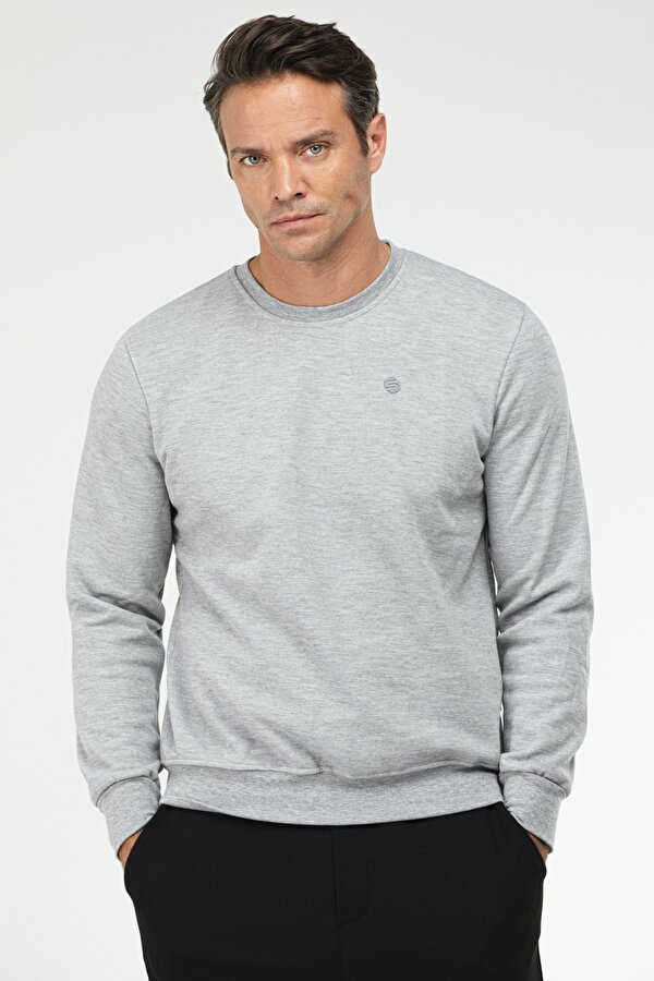 Gri Melanj Regular Pamuklu O Yaka Basic Erkek Sweatshirt xc2372