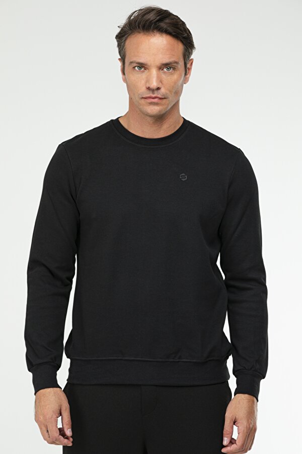 Siyah Regular Pamuklu O Yaka Basic Erkek Sweatshirt xc2372