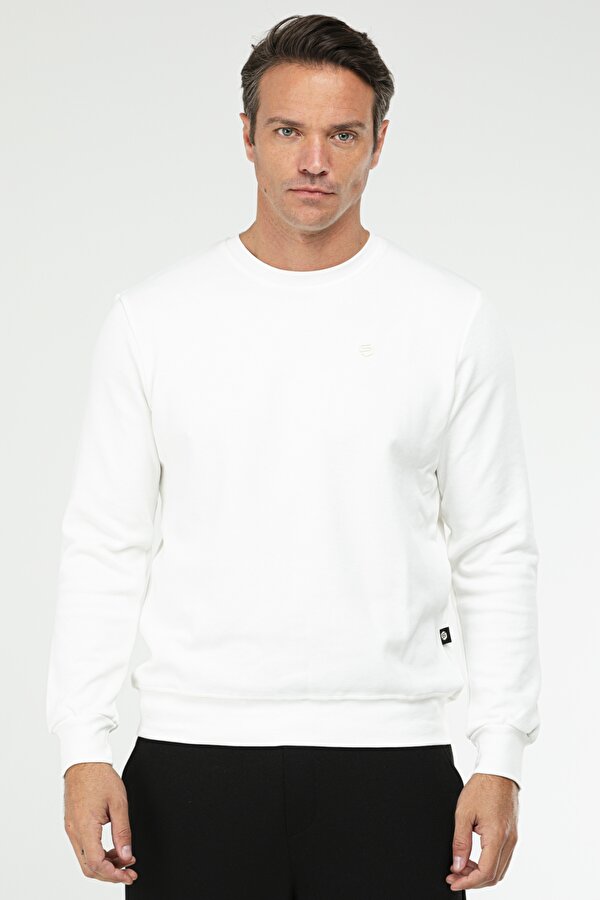 Ekru Regular Pamuklu O Yaka Basic Erkek Sweatshirt xc2372