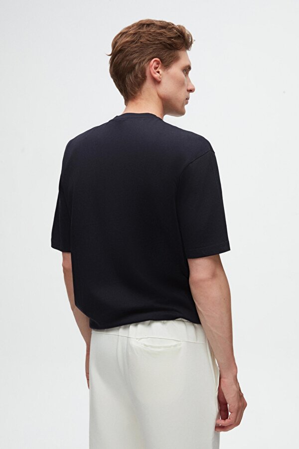 Oversize Lacivert Baskılı %100 Pamuk T-Shirt