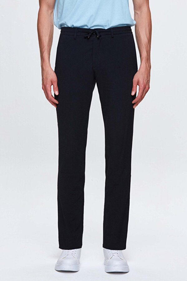 Ds  Slim Fit Lacivert Beli Lastikli Bağcıklı Fermuarlı Likralı Rahat Jogger Pantolon