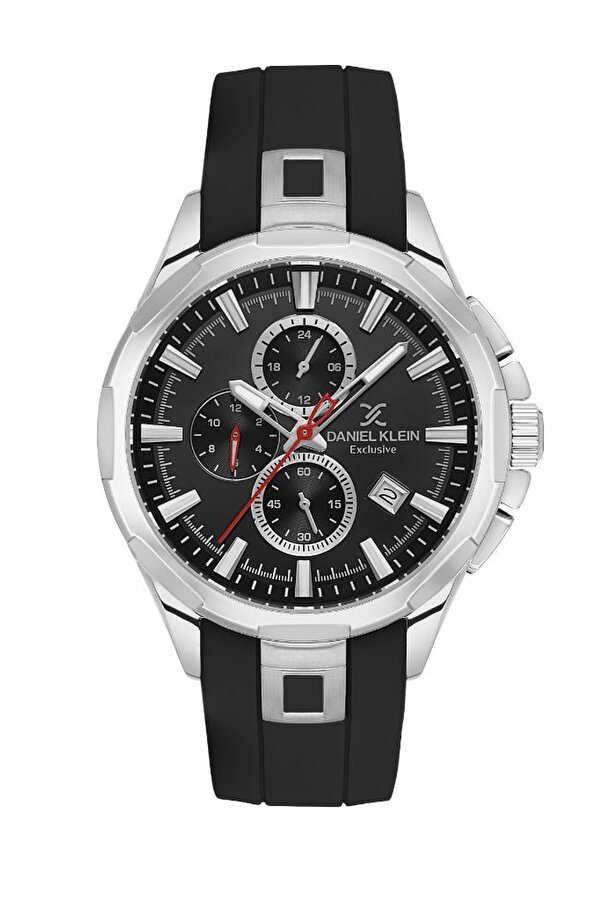 DKE.1.10657-1 Exclusive Tüm Fonksiyonlar Aktif Silikon Kordonlu Farklı Renk Seçenekli Çelik Kaplama Erkek Kol Saati(Black-Silver)